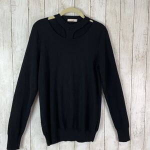 CELINE Merino Wool Sweater Women’s S Cutout Neckline Black Long Sleeve I…